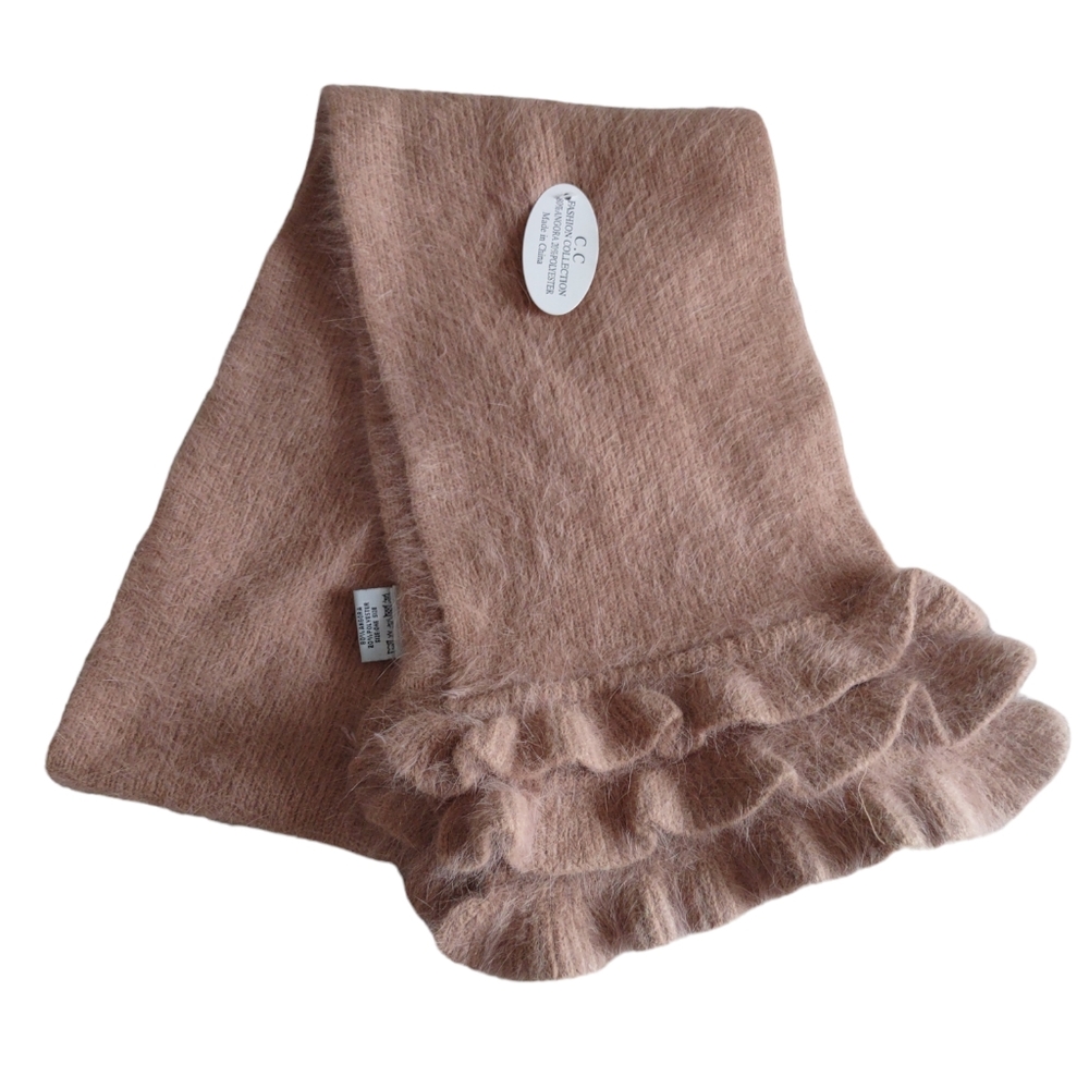 NWT C.C. Fashion Collection Angora Blend Ruffle Tan One Size Scarf